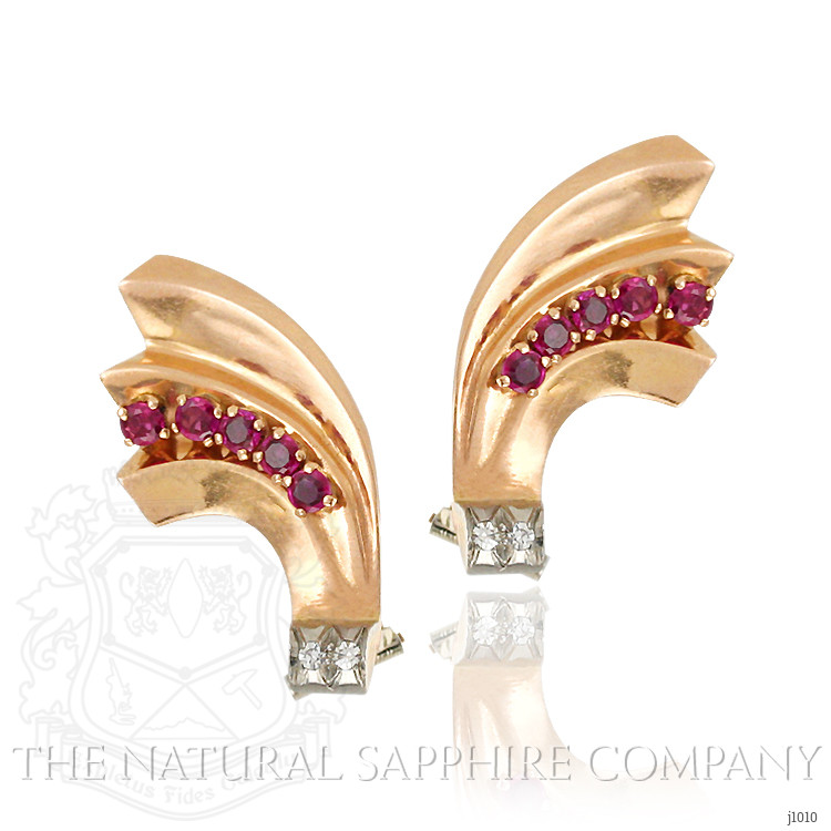 0.70 Ct.Tw. Reddish Pink Sapphire and Natural Diamond Antique Style Earrings, 14K White & Rose